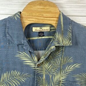 Tommy Bahama Men's 100% Silk Hawaiian Camp Shirt Blue/Grn‎ Palm Trees Blue Sz Lg